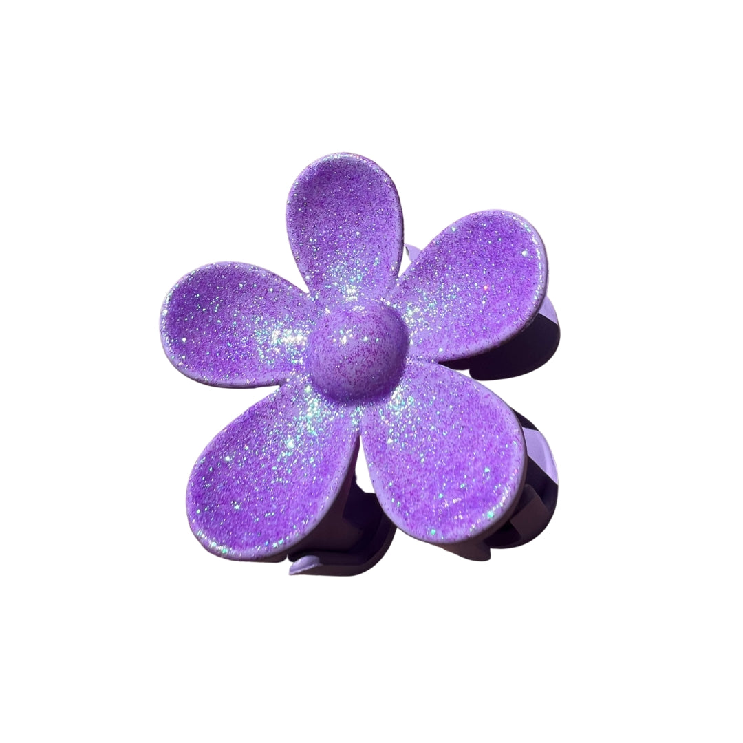 Purple Glitter Flower - Claw Clip