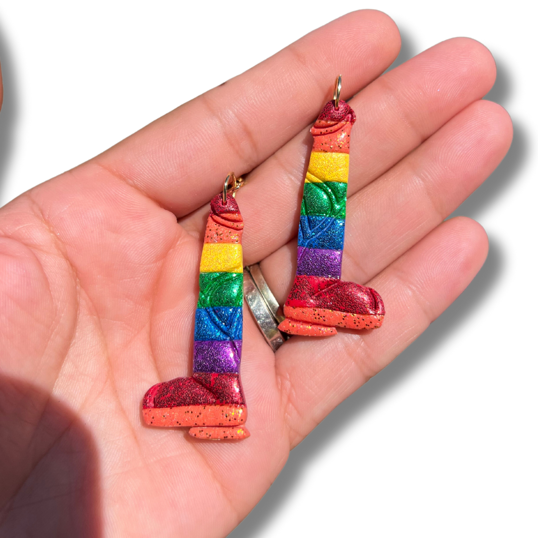 Rainbow Dildo Dangle - Handmade Polymer Clay Earrings – Its Made