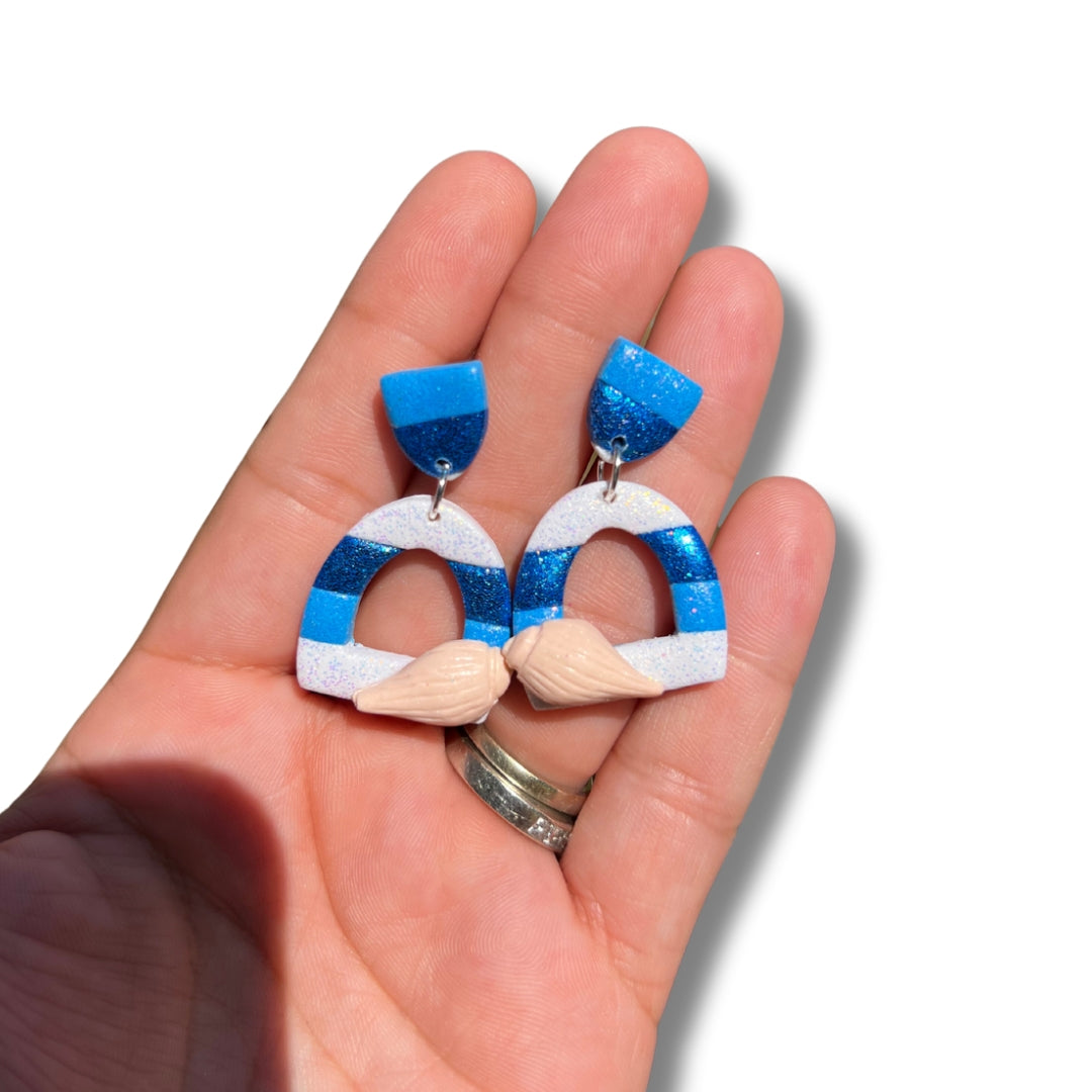 Seashell Striped Studs - Handmade Polymer Clay Earrings