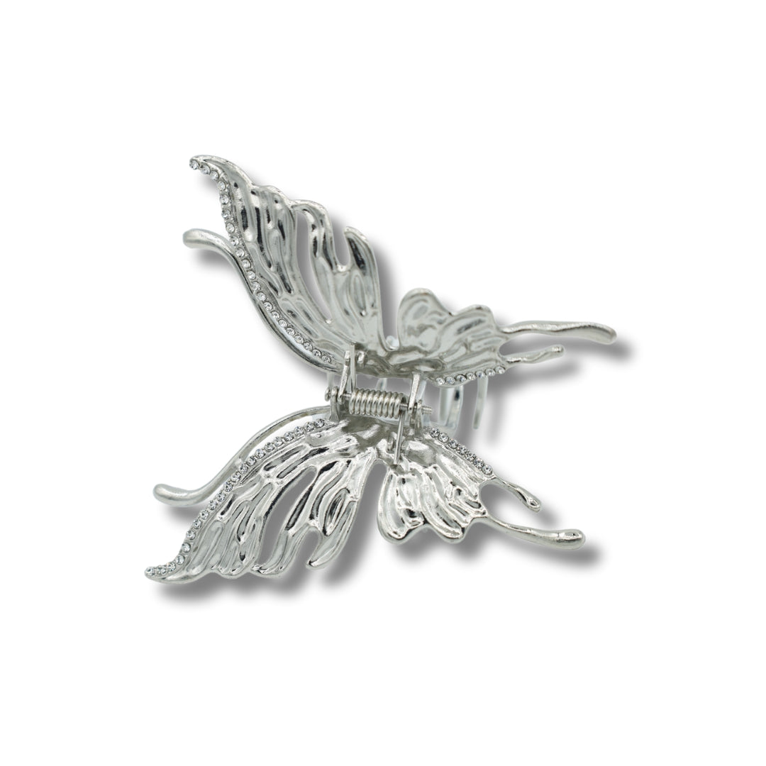 Silver Butterfly Rhinestone Embellished - Claw Clip