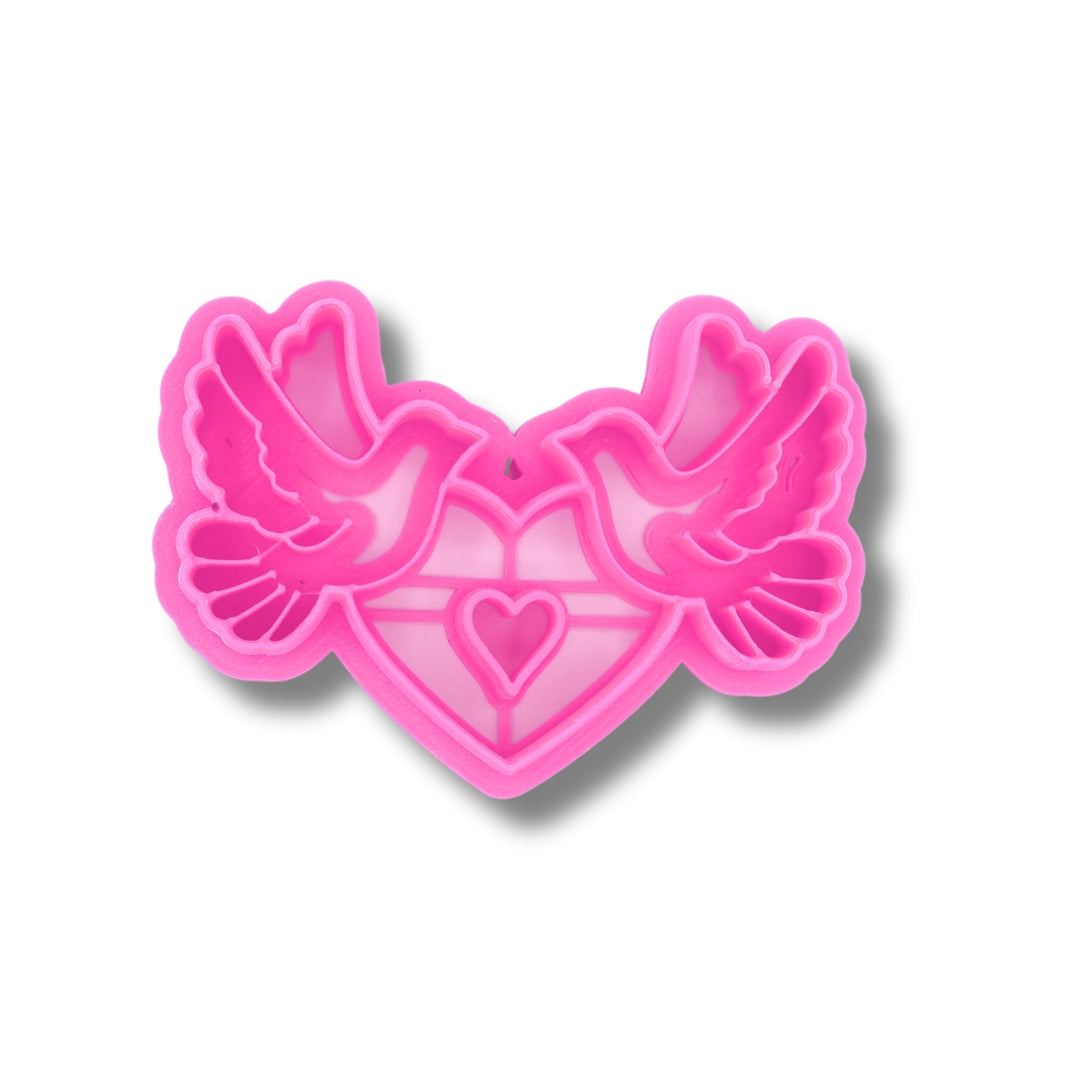 Heart & Doves Hair Barrette - Polymer Clay Cutter