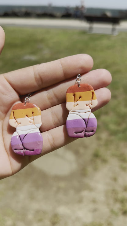 Body Positivity Lesbian Flag - Handmade Polymer Clay Earrings